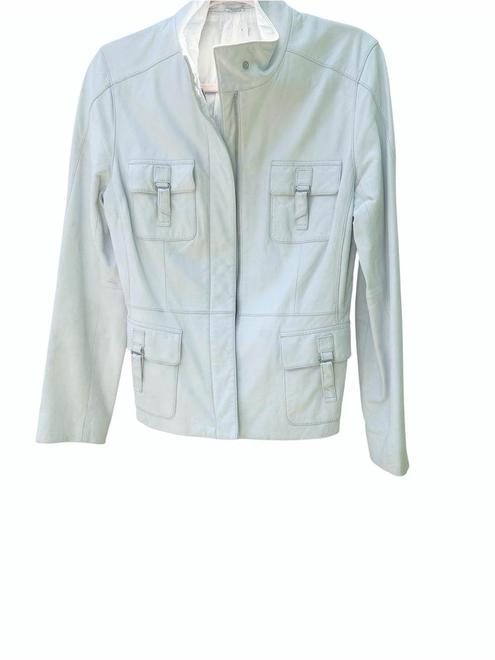 Vintage white leather utility/ safari style jacket